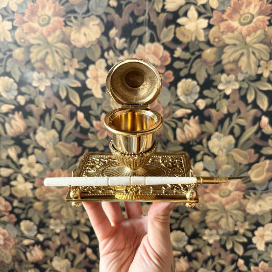 The Alchemist’s Quill – Victorian Brass Inkwell & Writing Set