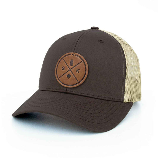 Saskatchewan Compass Leather Patch Trucker Hat