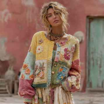 Women's Printed 3D-Effect Knitted Cardigan Coat