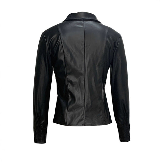 Women's Slim-Fit PU Outerwear Jacket with External Pockets