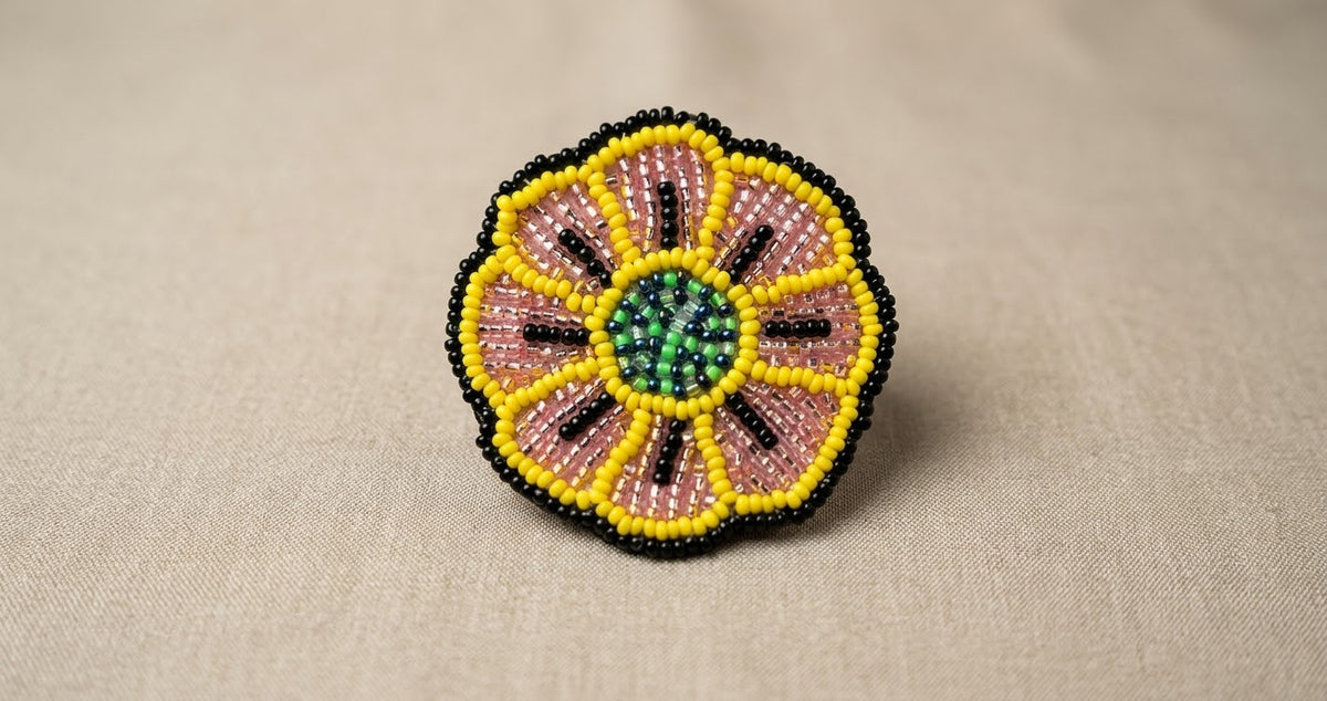 Yellow Beaded Flower Barrette