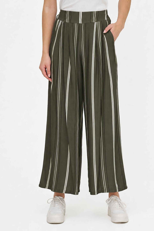 Women's Printed Woven Wide-Leg Pull-On Pants with Side Pockets