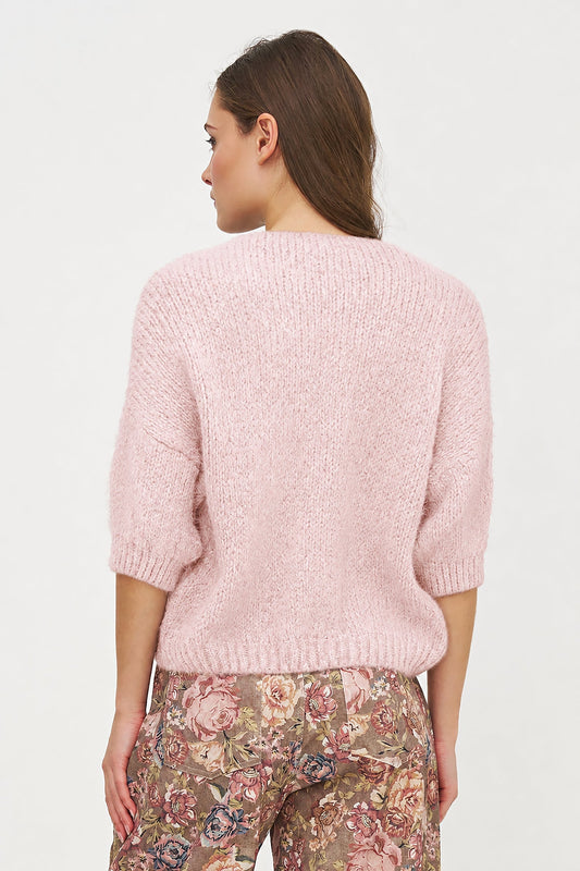 Women's Knit Crew-Neck Cardigan, Elbow-Length Sleeves & Cord Front Tie