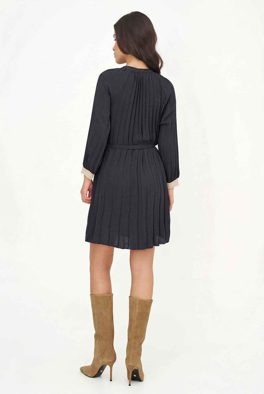 Women's Color-Block Pleated Shirt Dress