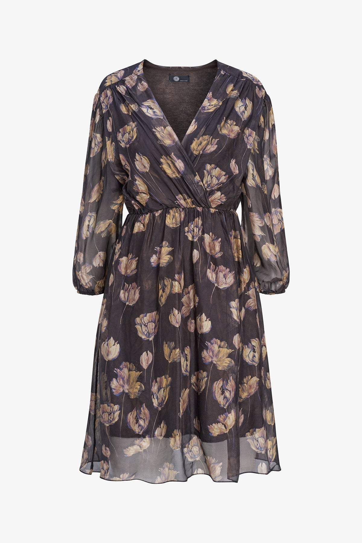 Women's Printed Woven Dress, Long Sleeves & Fixed Crossover V-Neck
