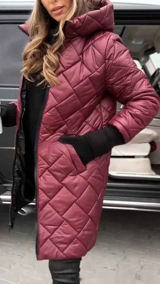Women's Hooded Zip-Up Long Casual Cotton Coat