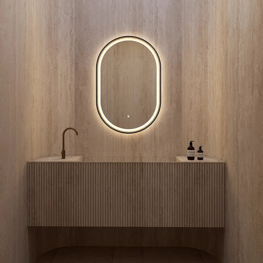 24" x 36" LED Mirror with Black Frame, Anti-Fog, CRI 90+ & Seamless Lighting