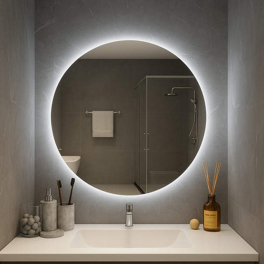Ondelle Round Backlit LED Bathroom Mirror — Dimmable 3-CCT Halo, Hardwired | 24″, 28″, 32″