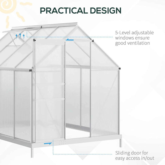 6' × 8' × 6.5' Walk-In Polycarbonate Greenhouse – Sliding Door, Base & Adjustable Roof Vent ( United States & Canada Delivery Only)
