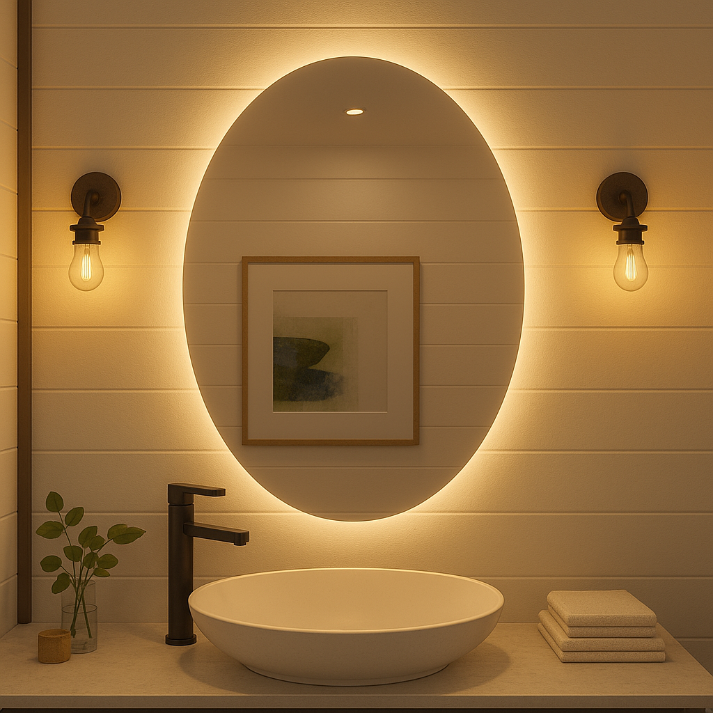 Ondelle Oval Backlit LED Bathroom Mirror — Anti-Fog, Dimmable with Memory | 24″×32″, 30″×36″