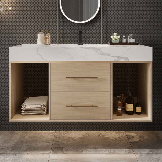 39.4" Floating Bathroom Vanity with Ceramic Sink & White Sintered Stone Top
