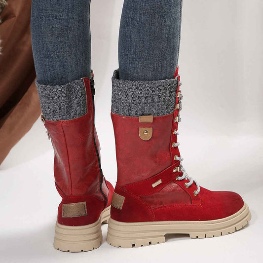 Women's Casual Mid-Calf Boots – Low Heel PU Leather Fashion Footwear