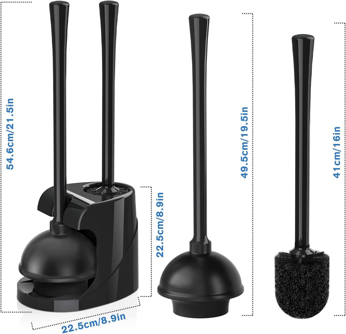 Toilet Plunger and Brush with Holder, Bowl Brush and Heavy Duty Toilet Plunger Set for 5.7-inch Toilet Drain, 2-in-1 Bathroom Cleaning Combo with Modern Caddy Stand (Black) 🍁 All In One Marketplace Canada