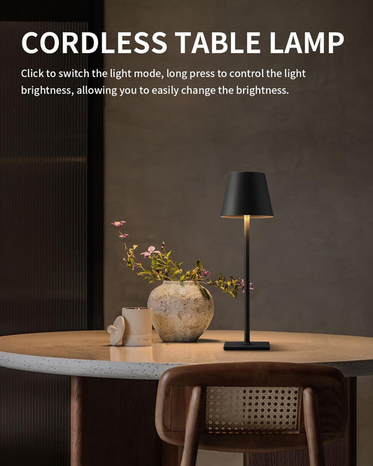 Ophouliy Set of 2 Cordless Table Lamps, LED Rechargeable Battery Operated Desk Lamps with 3 Color Stepless Dimmable, IP54 Waterproof Portable for Outdoor Patio Bar Restaurants Bedroom Bedside (Black) 🍁 All In One Marketplace Canada
