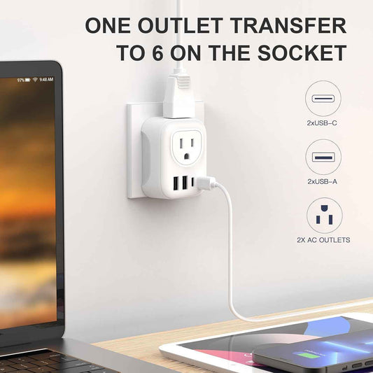 2 Pack European Travel Plug Adapter, VYLEE International Travel Adapter with 2 Outlets 4 USB Ports(2 USB C), 6 in 1 Type C Travel Essentials Charger for US to Most of Europe EU Italy Spain France 🍁 All In One Marketplace Canada