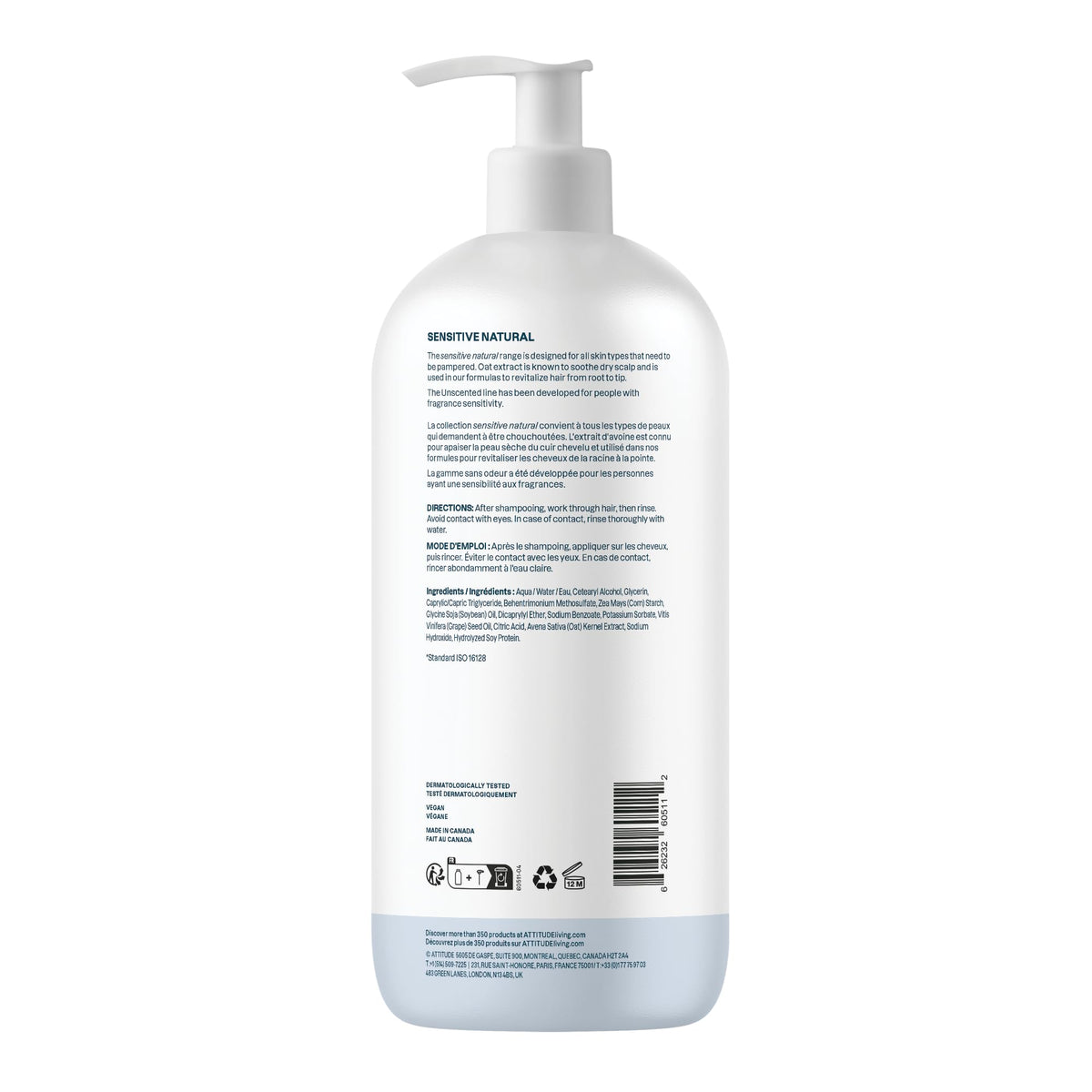 ATTITUDE Extra Gentle Hair Conditioner for Sensitive Dry Scalp, Soothing Oat, Made in Canada, Naturally Derived Ingredients, Dermatologically Tested, Vegan Detangler, Unscented, 946 mL š All In One Marketplace Canada