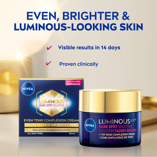 NIVEA LUMINOUS630 Dark Spot Solution Even Tone Face Cream for All Skin Types, Dark Spot Cream for Face Reduces Appearance of Dark Spots, Hyaluronic Acid Moisturizer, Dermatological Skin Care, 50mL 🍁 All In One Marketplace Canada
