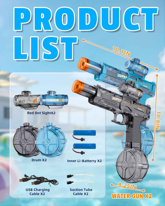 2PCS Electric Water Gun for Kids Adults,Auto Squirt Gun with Flashing Muzzle,26FT Range,Leak-Proof Rechargeable Water Blaster for Summer Pool Beach Water Fights 🍁 All In One Marketplace Canada