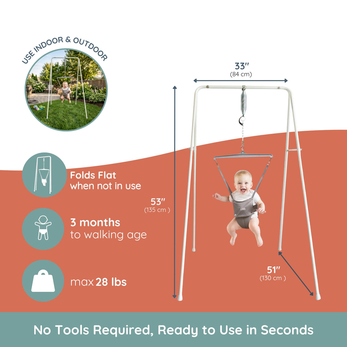Jolly Jumper CLASSIC (Grey) with Stand - ORIGINAL Baby Jumper, Indoor and Outdoor Exercise Saddle Seat, Adjustable Height, for Infants up to 28lbs đ All In One Marketplace Canada
