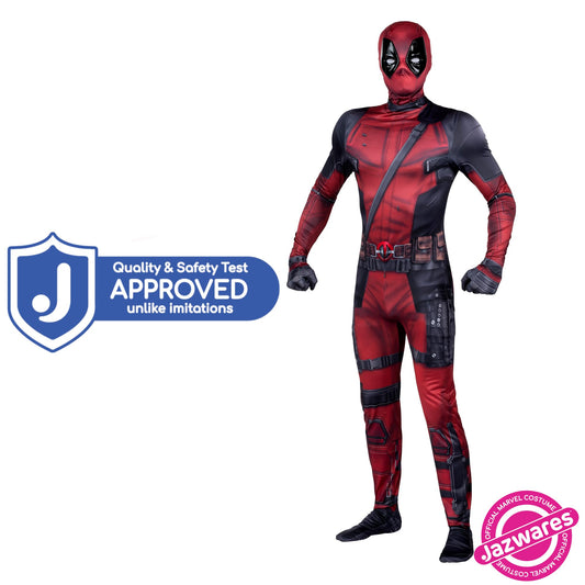 MARVEL Deadpool Official Adult Deluxe Zentai Halloween Costume - Stretch Spandex with Wrist Slits (M)