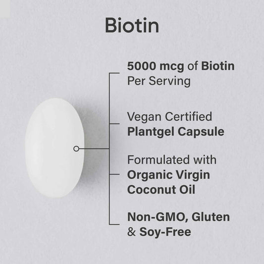 Sports Research® Extra Strength Vegan Biotin 5,000mcg with Organic Coconut Oil - Helps to Maintain Healthy Hair, Nails and Skin - Great for Women & Men - 120 Veggie Softgels 🍁 All In One Marketplace Canada