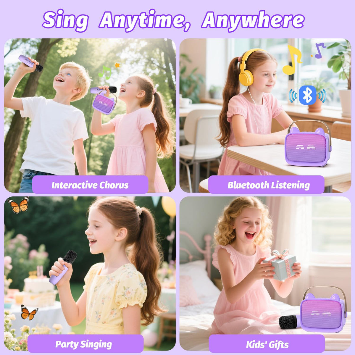 Mini Karaoke Machine Toys Gifts, Kids Portable Bluetooth Speaker with 2 Wireless Microphone and LED, Christmas Birthday Gift Idea for Girls Boys 3-12 + Year Old, Noisemaker Toys for Party (Purple) đ All In One Marketplace Canada
