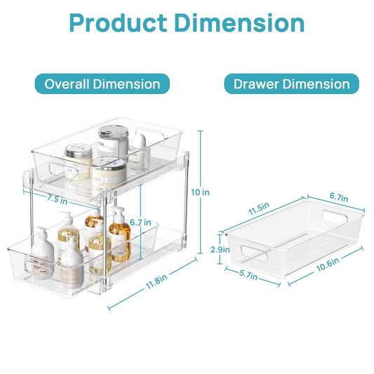 2 Tier Bathroom Storage Organizer, Vtopmart 4 Pack Clear Under Sink Organizers Vanity Counter Storage Container, Medicine Cabinet Drawers Bins, Pull-Out Organization with Track for Pantry, Kitchen 🍁 All In One Marketplace Canada