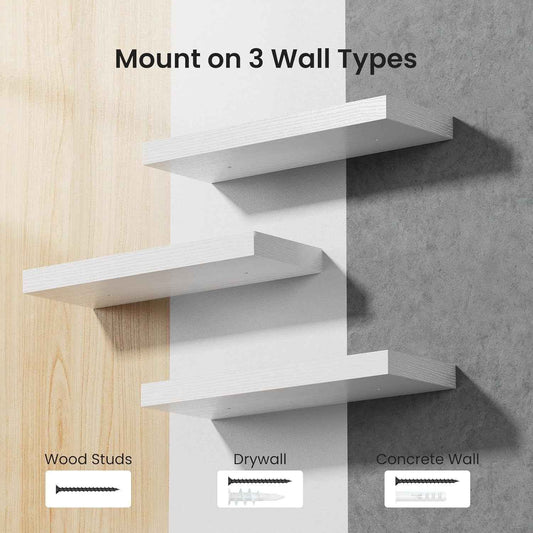 One-Line Floating Wall Shelf – 3-Tier Wooden Bamboo Wall-Mounted Storage Shelf