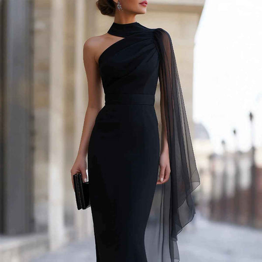 Women's Off-Shoulder Evening Gown – Elegant Black Bodycon Long Dress