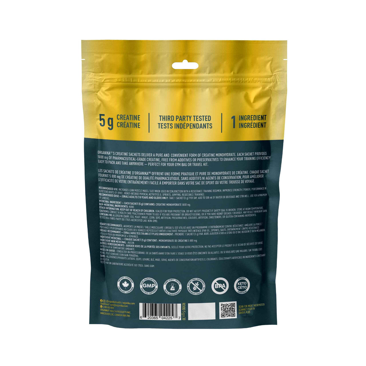 Organika Canadian-Made Creatine Powder- Pure Micronized Creatine Monohydrate - Helps Build Lean Muscle, Increase Strength, and Improved Recovery and Performance for Men and Women- 30 x 5g sachets 🍁 All In One Marketplace Canada