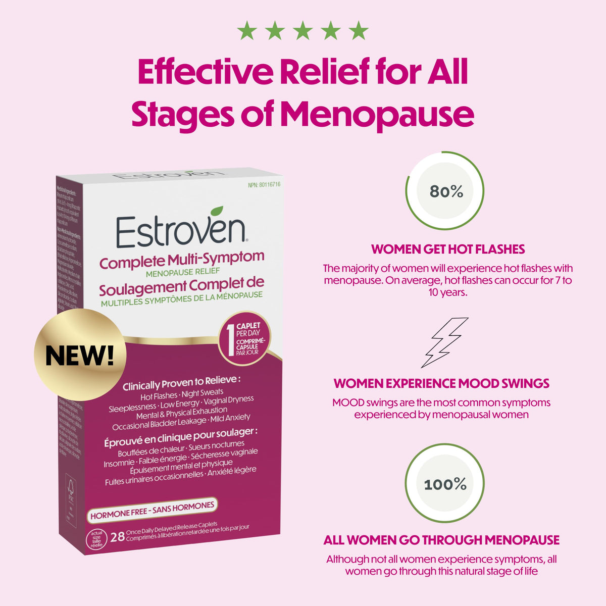 Estroven Complete Multi-Symptom Menopause Supplement for Women, 28 Ct., Clinically Proven Ingredient Provide Menopause Relief & Night Sweats & Hot Flash Relief* Drug-Free & Non-GMO đ All In One Marketplace Canada