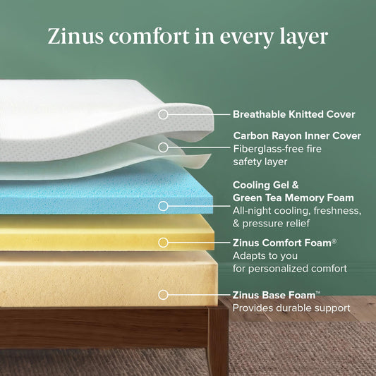 Zinus Twin Mattress - 10 Inch Green Tea Cooling Gel Memory Foam Mattress, Pressure Relief, for Cool Sleep, CertiPUR-US Certified Foam, Mattress in a Box, 10-Year Warranty, Twin Size 🍁 All In One Marketplace Canada