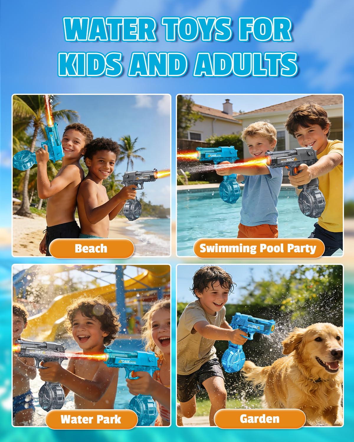 2 Pack Electric Water Gun for Kids Adults,Automatic Squirt Gun with LED Lights,High Capacity Leak-Proof Water Tank,Powerful Continuous Firing Water Blaster for Summer Outdoor Toys (Blue+Black) đ All In One Marketplace Canada