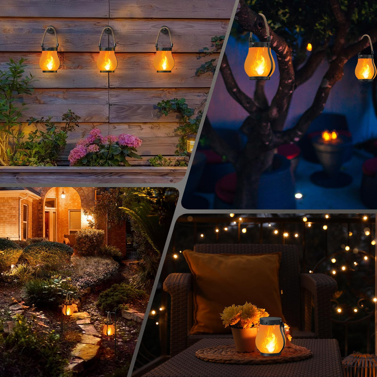 Hompavo Gen2 Solar Lanterns Outdoor with Ultra-Real Flame, Dual Charging (USB/Solar) & 2 Mode - Waterproof Decorative Hanging/Table Lights for Yard Patio Garden Birthday Mothers Day Gifts for Women, 2 đ All In One Marketplace Canada