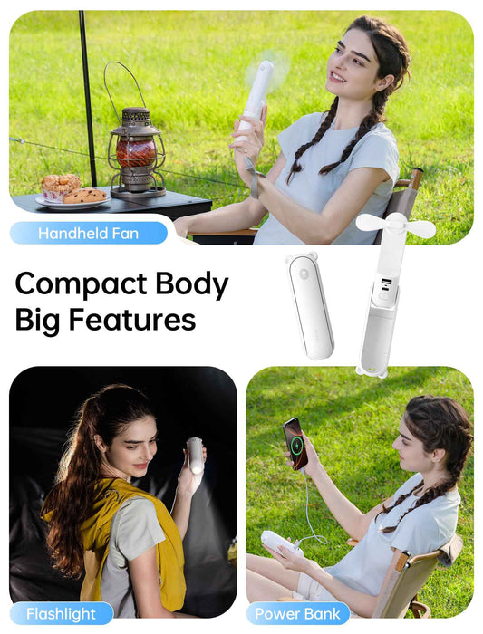 JISULIFE Hand Portable Fan with 4500 mAh Power Bank, 20-37 Hrs Runtime, Battery Operated Folding Pocket Fan, 3 Speeds, Enhanced Airflow, Rechargeable Quiet Mini Fan for Home, Outdoor-White 🍁 All In One Marketplace Canada