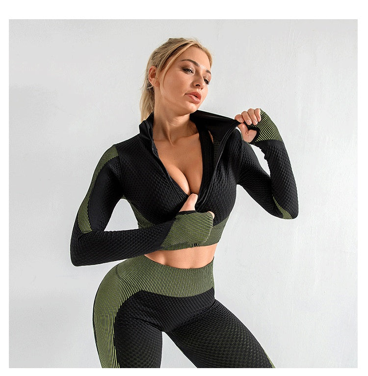 Women's Seamless Nylon Yoga Set – Short Sleeve Crop Top & High-Waist Leggings