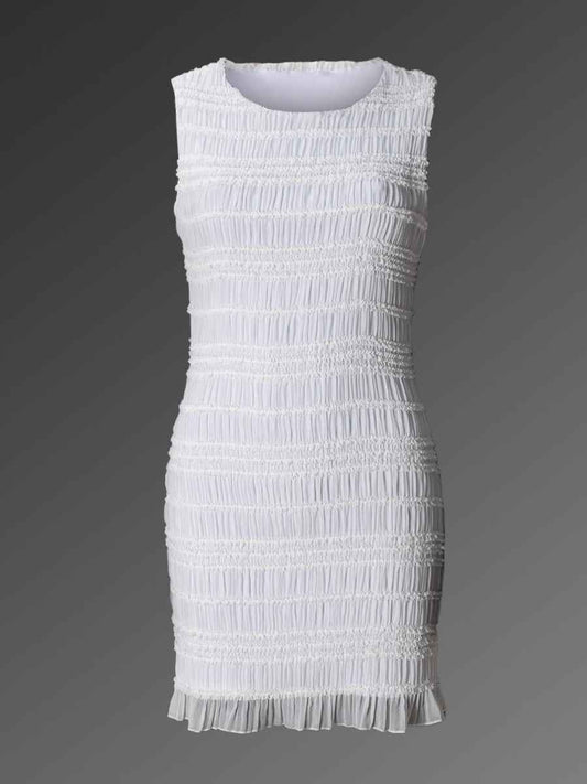Women's Striped Hollow Round Neck Sleeveless Dress – Elastic Waist Casual Summer Outfit
