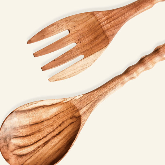 Ensemble fourchette et cuillère en bois