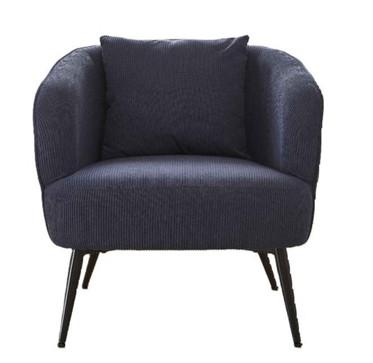 Velvet Accent Chair with Pillow – Modern Upholstered Barrel Armchair with Metal Legs, Blue (US Delivery Only)