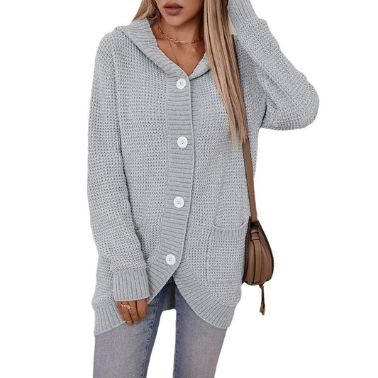 Women's Hooded Loose-Fit Mid-Length Knit Sweater