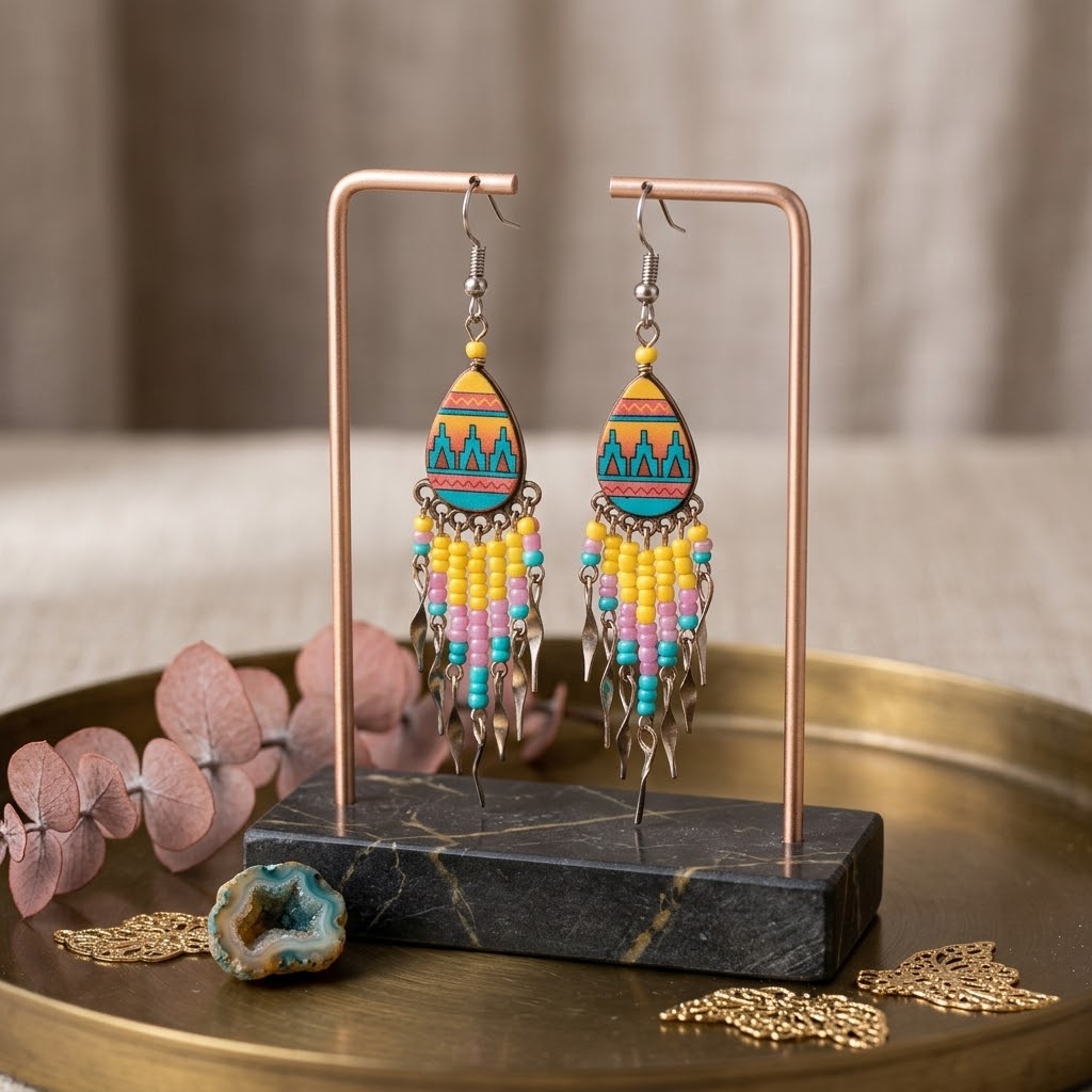 OldTribes™ Small Sized Southwestern Yellow and Turquoise Teardrop Earrings