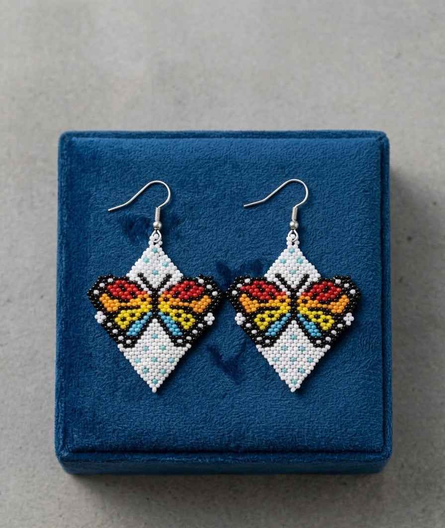 Butterfly Beaded Earrings (White)