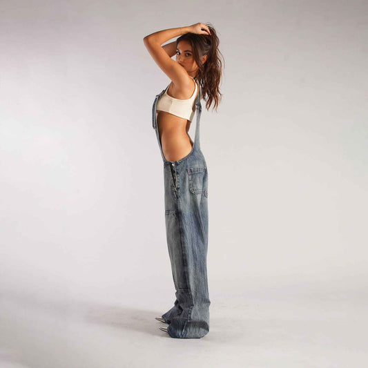 Women's Loose Fit Denim Jumpsuit – Y2K Wide Leg Suspender Overalls
