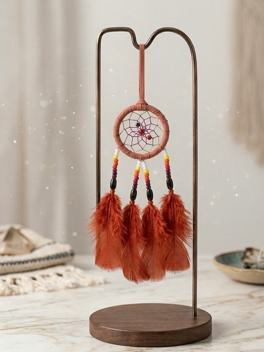 Small Handmade Red Dreamcatcher with Red Feathers