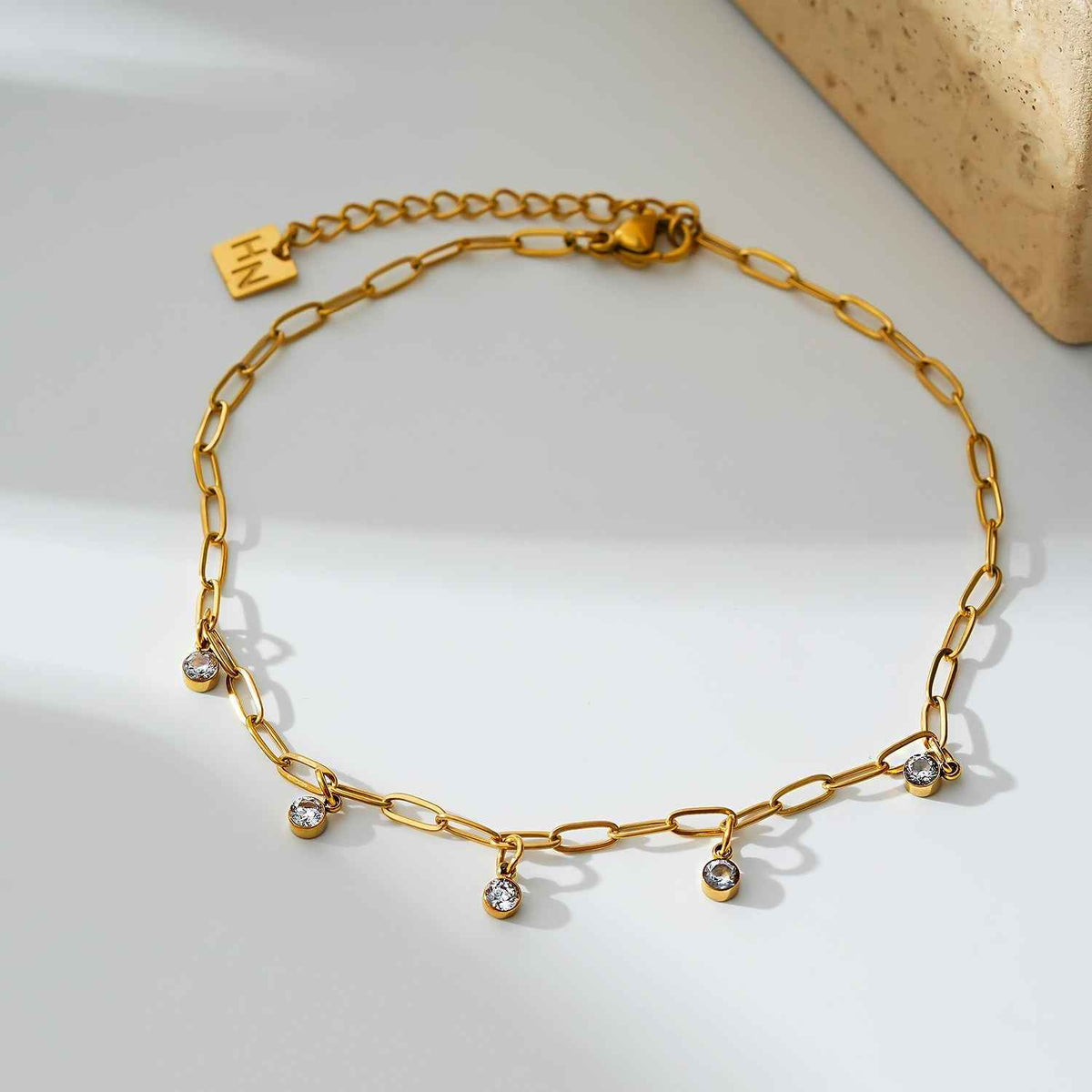 CANARI Bracelet: Mini Paper-Clip Chain Bracelet with Satellite Zirconia Charms