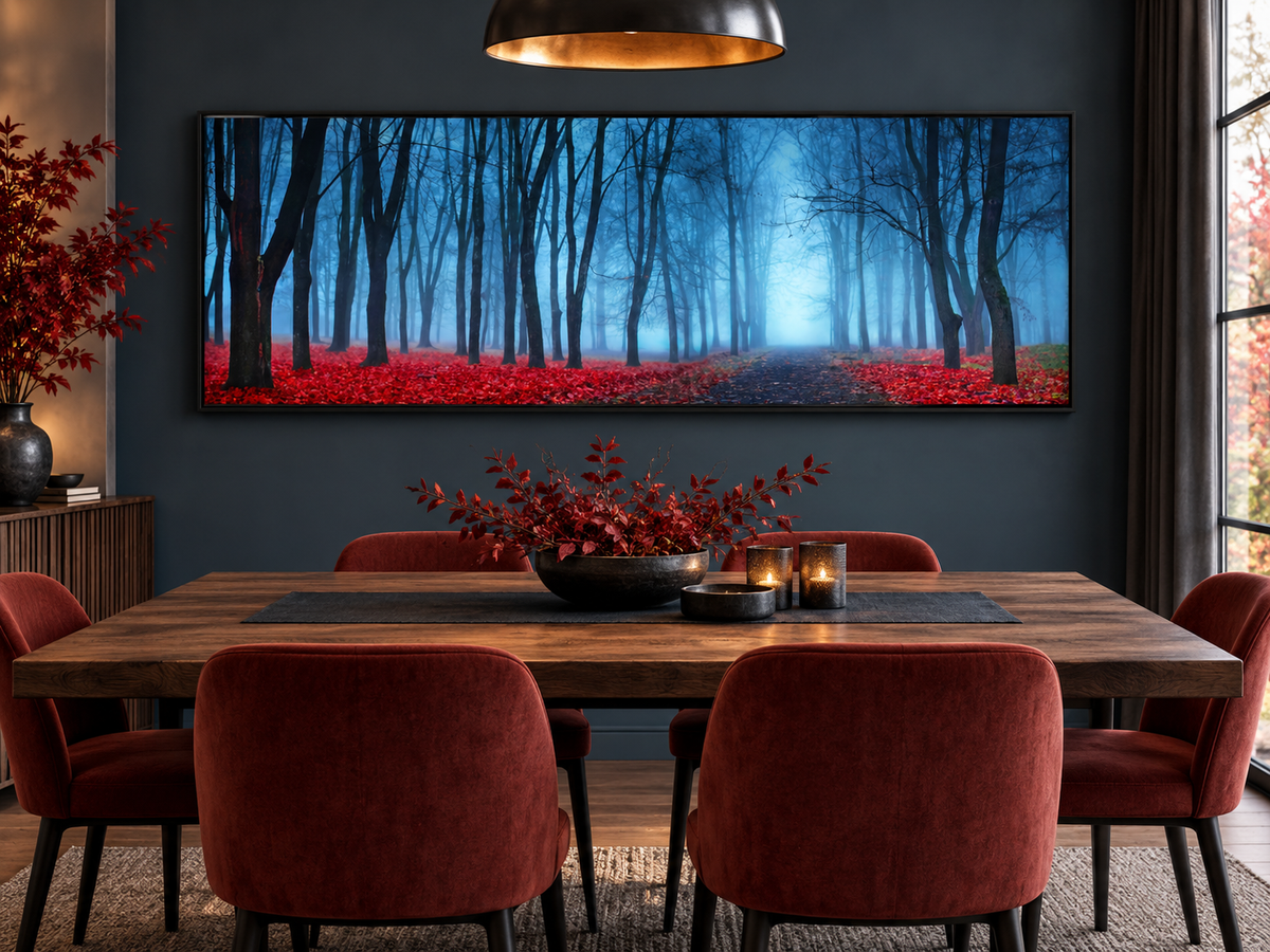 Leinwandbild - Blaue Nebelbäume - Wandkunst