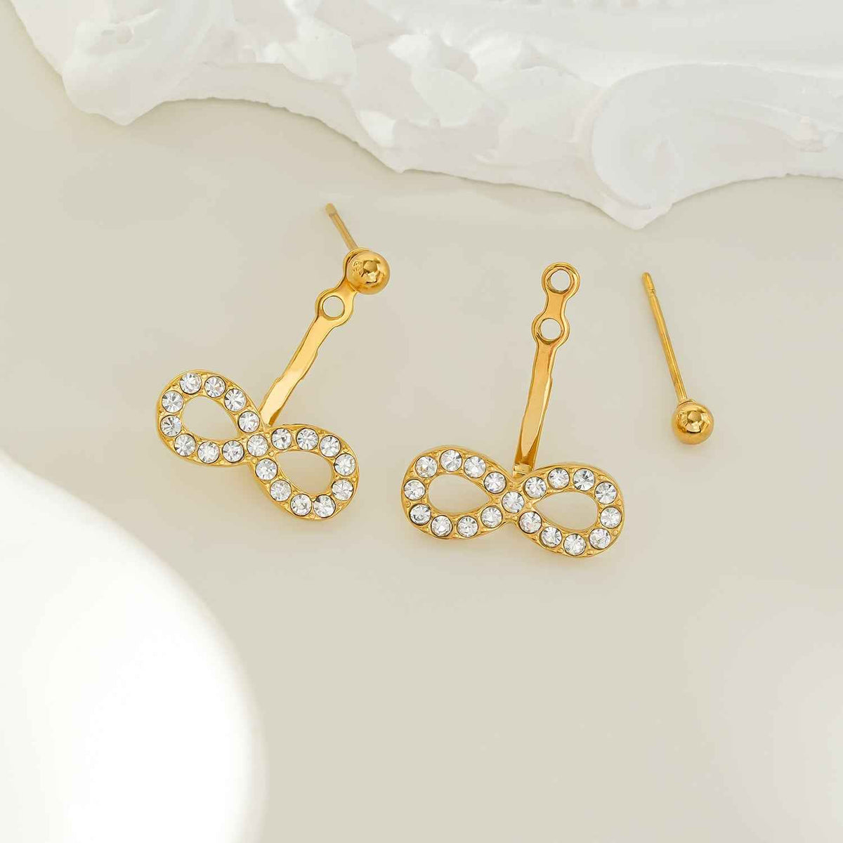 CILMILLE Gold: Mini Ball-Bead Stud Earrings Anchoring a Zirconia Infinity Charm