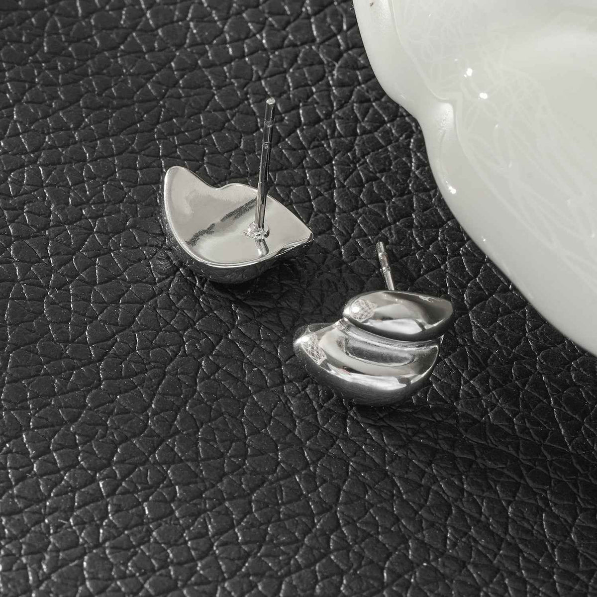 ARTEMIS Silver (White Gold): Contemporary Abstract Shaped Stud Earrings