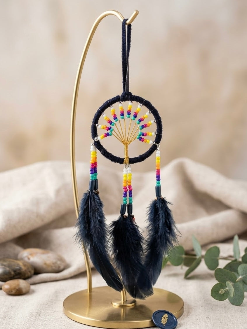 Handmade Black Dreamcatcher with Black Feathers