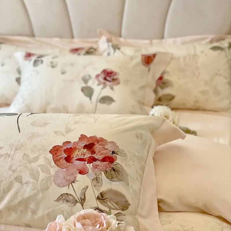 Floral Rose Jacquard Egyptian Cotton 1000 TC Duvet Set - Ivory